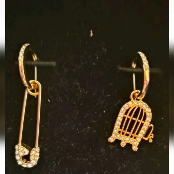 Swarovski Gold Safety Pin and Birdcage Earrings - Picture 2 of 4